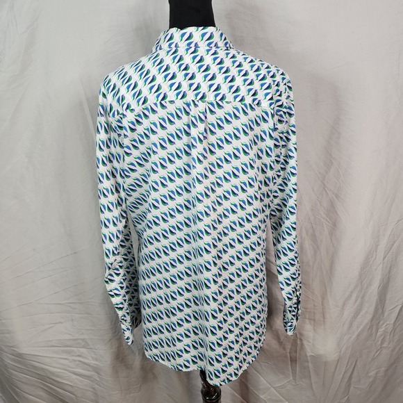 LIZ CLAIBORNE Size Large Cute Bird Print 100% Cotton Button Down Office Blouse - Picture 5 of 8